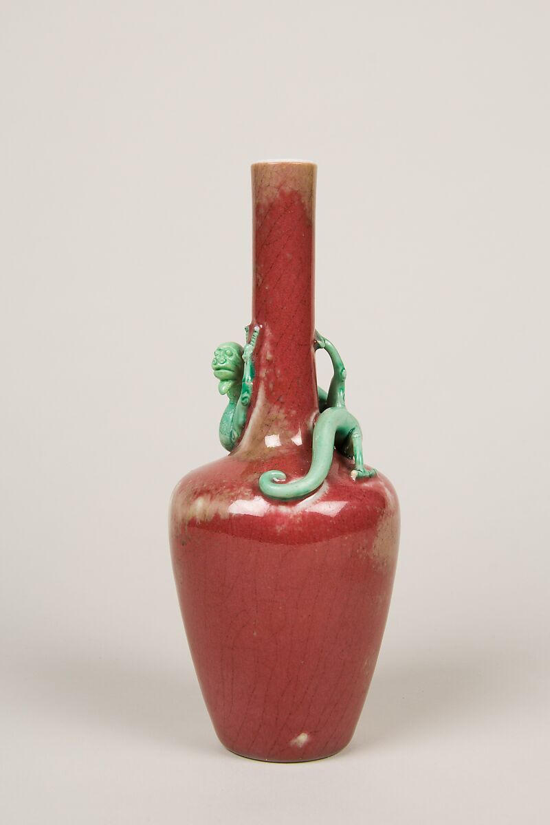 Vase with Coiling Dragon, Porcelain with raised decoration and peach-bloom and green glaze (Jingdezhen ware), China