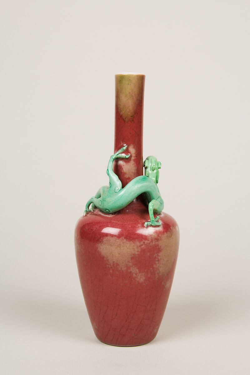 Vase with Coiling Dragon, Porcelain with raised decoration and peach-bloom and green glaze (Jingdezhen ware), China