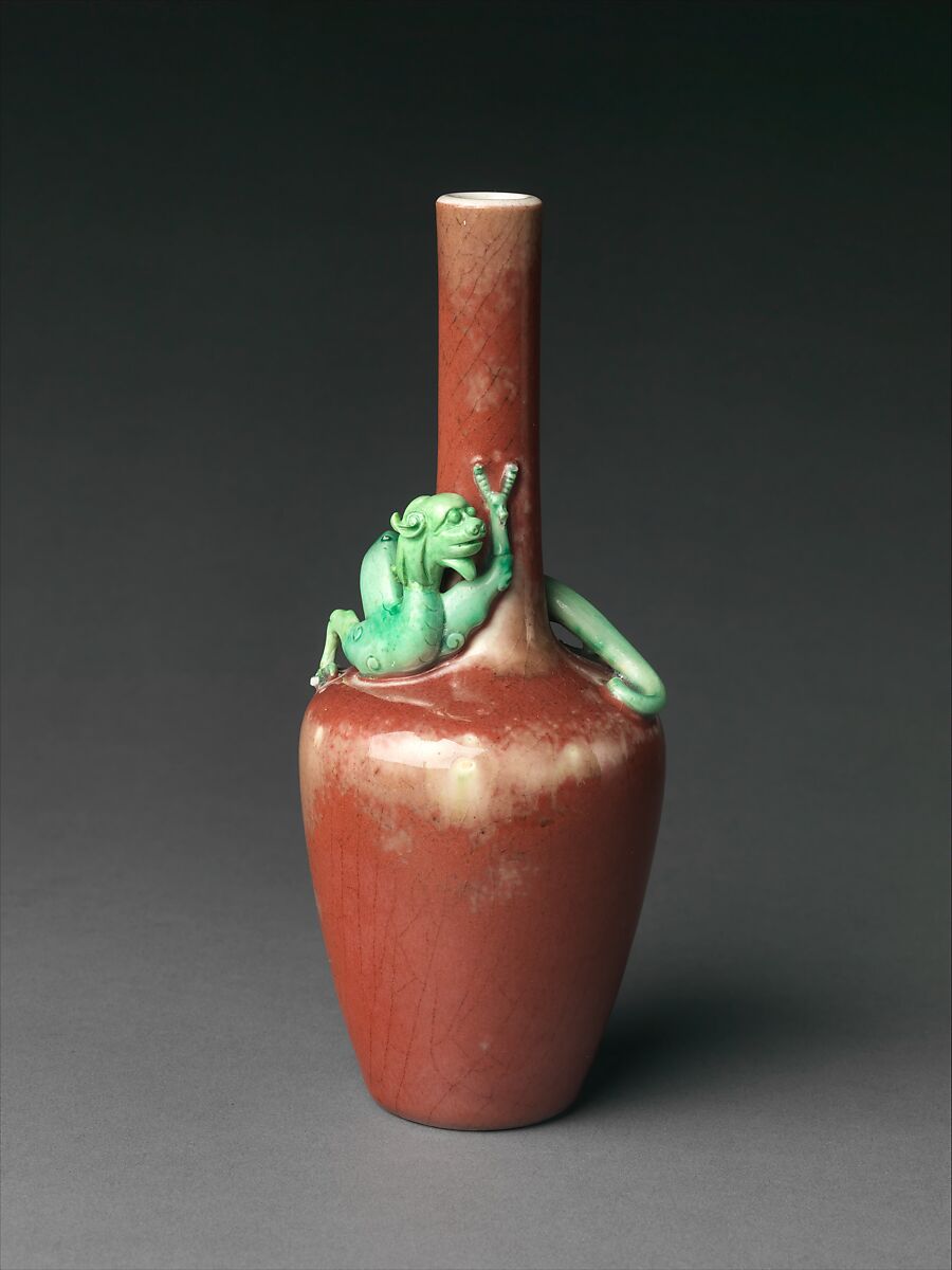 Vase with Coiling Dragon, Porcelain with raised decoration and peach-bloom and green glaze (Jingdezhen ware), China 