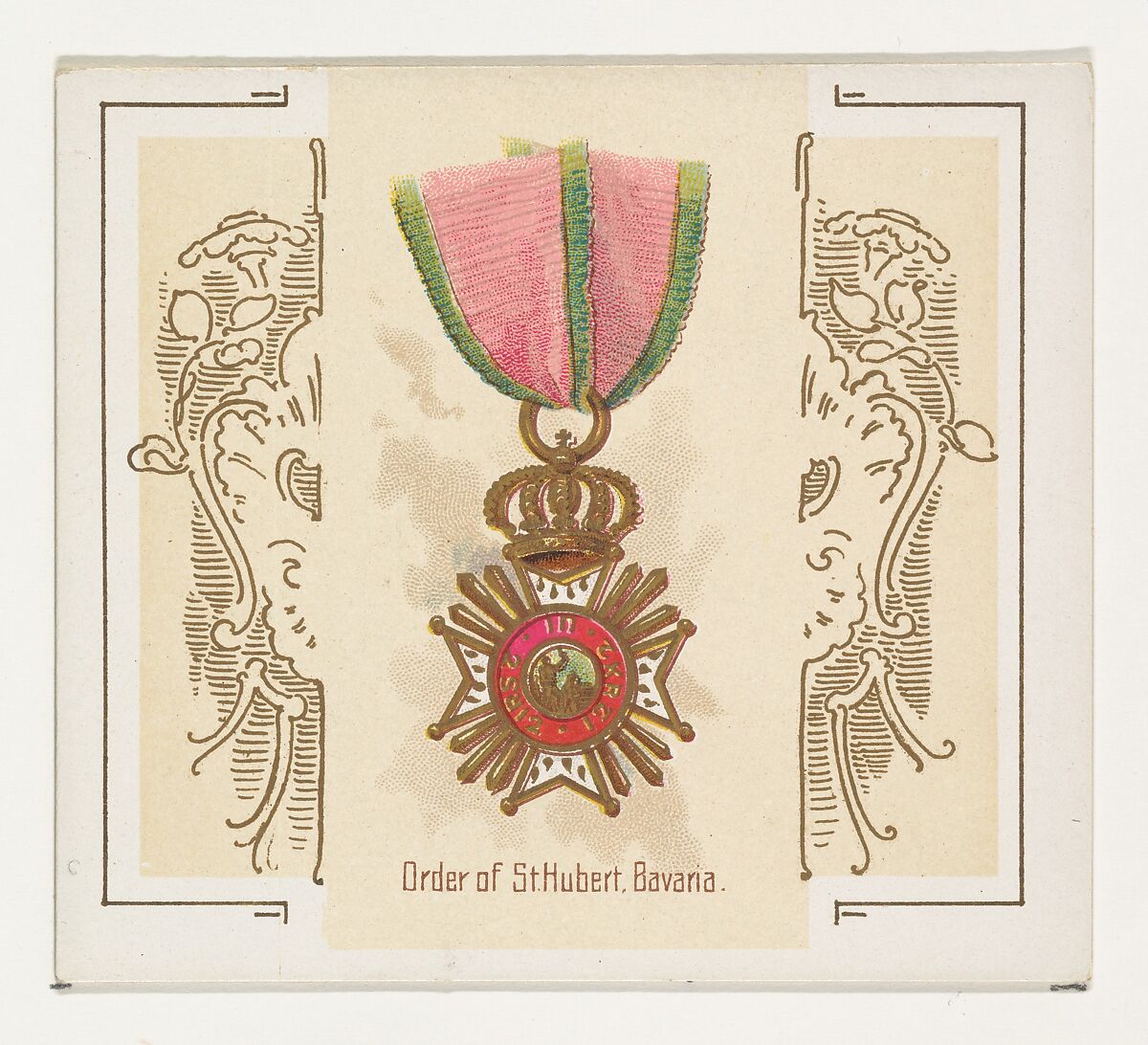 Order of Saint Hubert, Bavaria, from the World's Decorations series (N44) for Allen & Ginter Cigarettes, Issued by Allen &amp; Ginter (American, Richmond, Virginia), Commercial color lithograph 