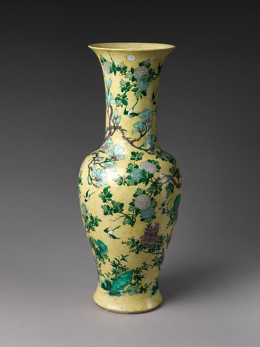 Vase with Rocks and Flowers, Porcelain painted with colored enamels on the biscuit (Jingdezhen ware), China