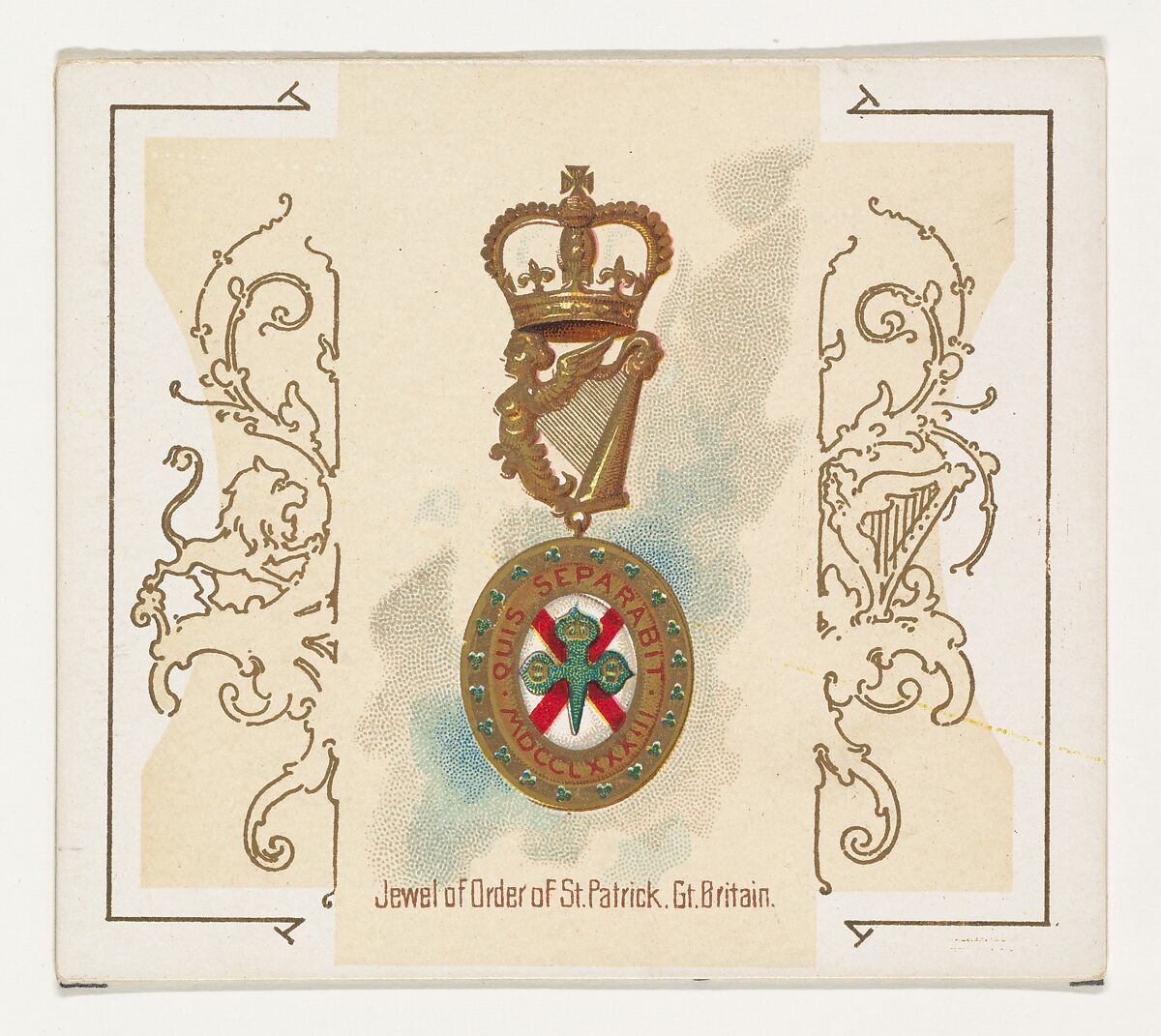 Jewel of Order of Saint Patrick, Great Britain, from the World's Decorations series (N44) for Allen & Ginter Cigarettes, Issued by Allen &amp; Ginter (American, Richmond, Virginia), Commercial color lithograph 