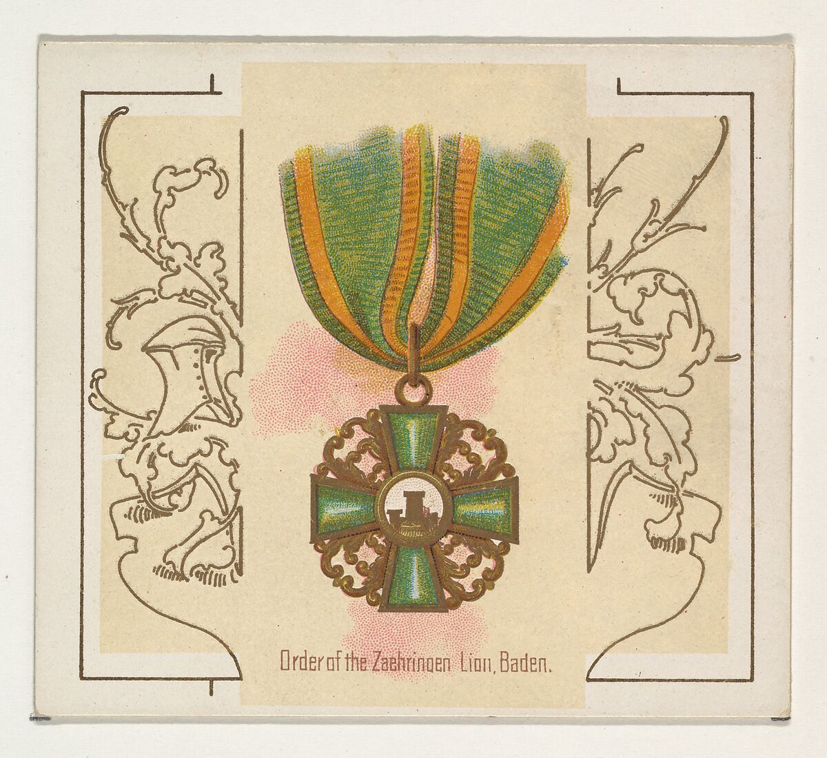 Order of the Zaehringen Lion, Baden, from the World's Decorations series (N44) for Allen & Ginter Cigarettes, Issued by Allen &amp; Ginter (American, Richmond, Virginia), Commercial color lithograph 