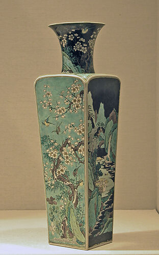 Vase with alternating landscape and floral scenes