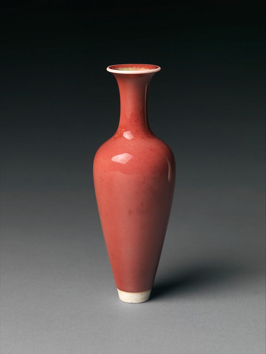 Vase, Porcelain with peach-bloom glaze (Jingdezhen ware), Tiffany silver stand, China 