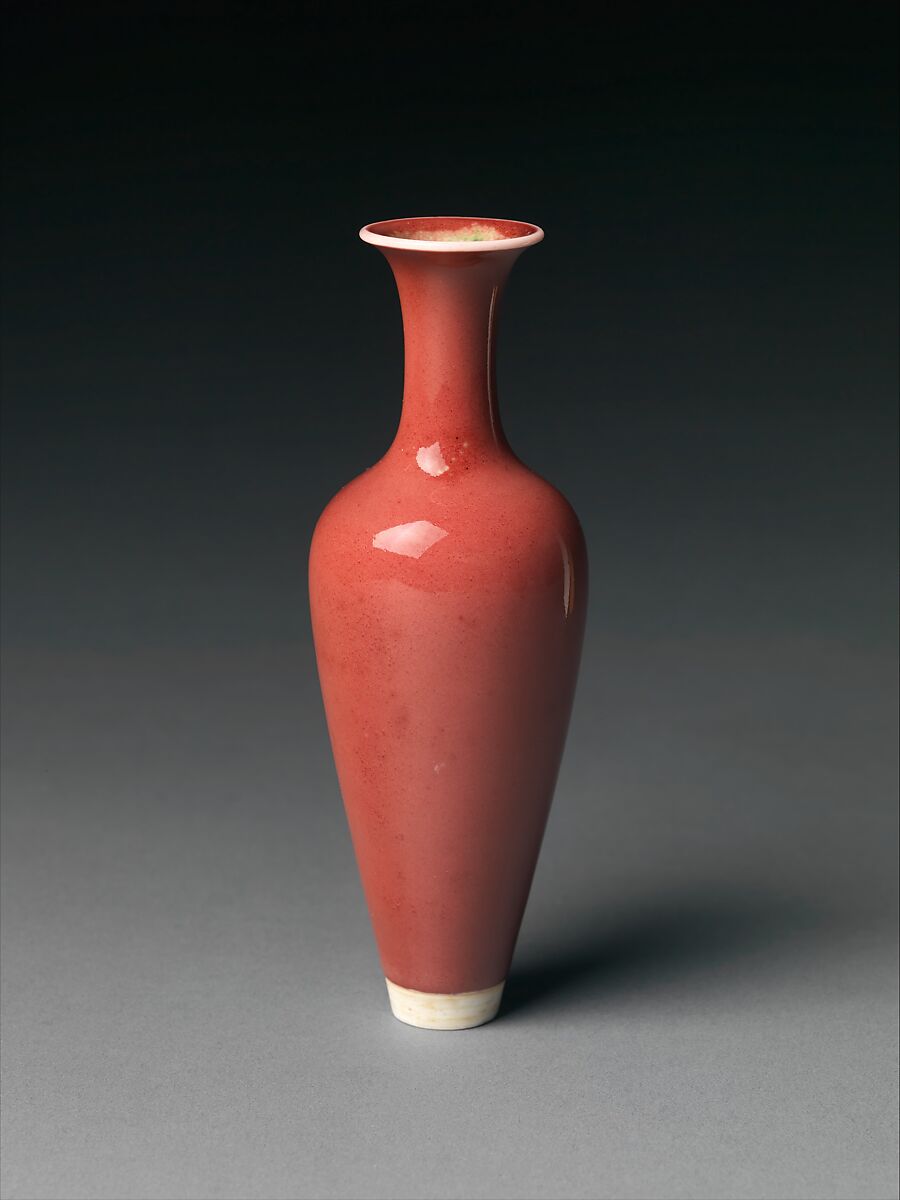 Vase, Porcelain with peach-bloom glaze (Jingdezhen ware), Tiffany silver stand, China