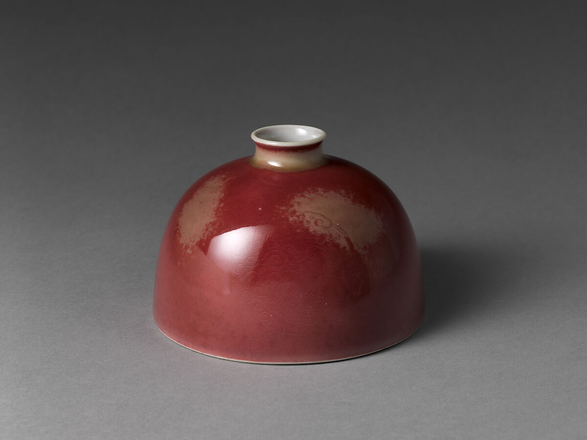 Water Jar, Porcelain with incised decoration under peachbloom glaze (Jingdezhen ware), China