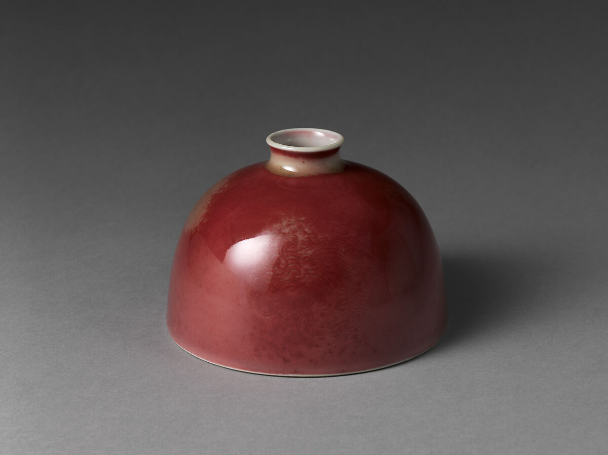 Water Jar, Porcelain with incised decoration under peachbloom glaze (Jingdezhen ware), China