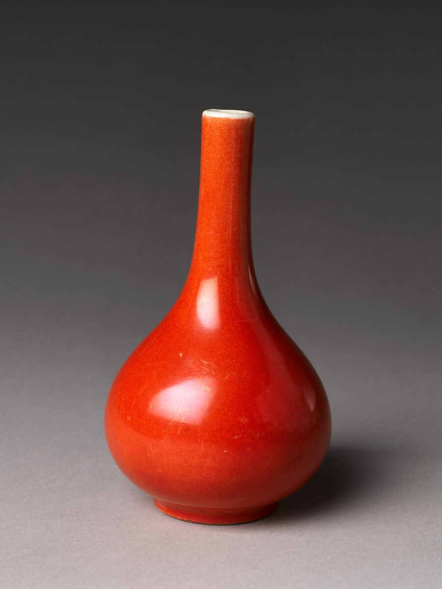 Vase, Porcelain with coral red glaze (Jingdezhen ware), China