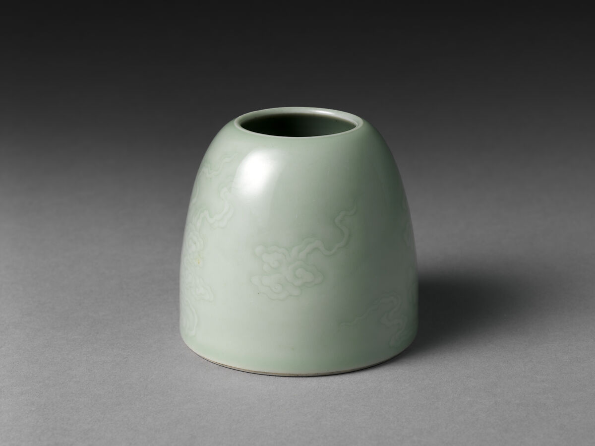 Water Jar with Swirling Clouds, Porcelain with incised decoration under celadon glaze (Jingdezhen ware), China