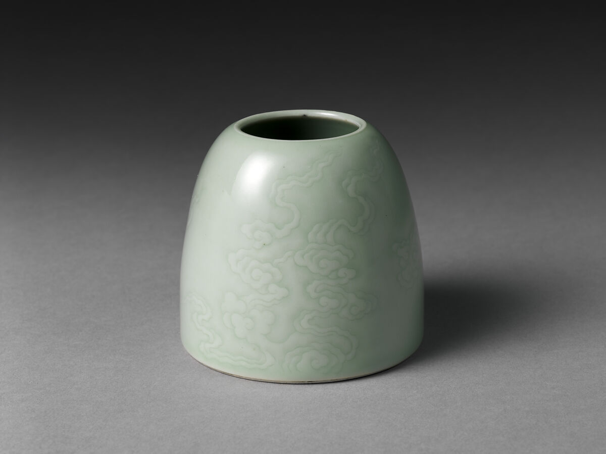 Water Jar with Swirling Clouds, Porcelain with incised decoration under celadon glaze (Jingdezhen ware), China