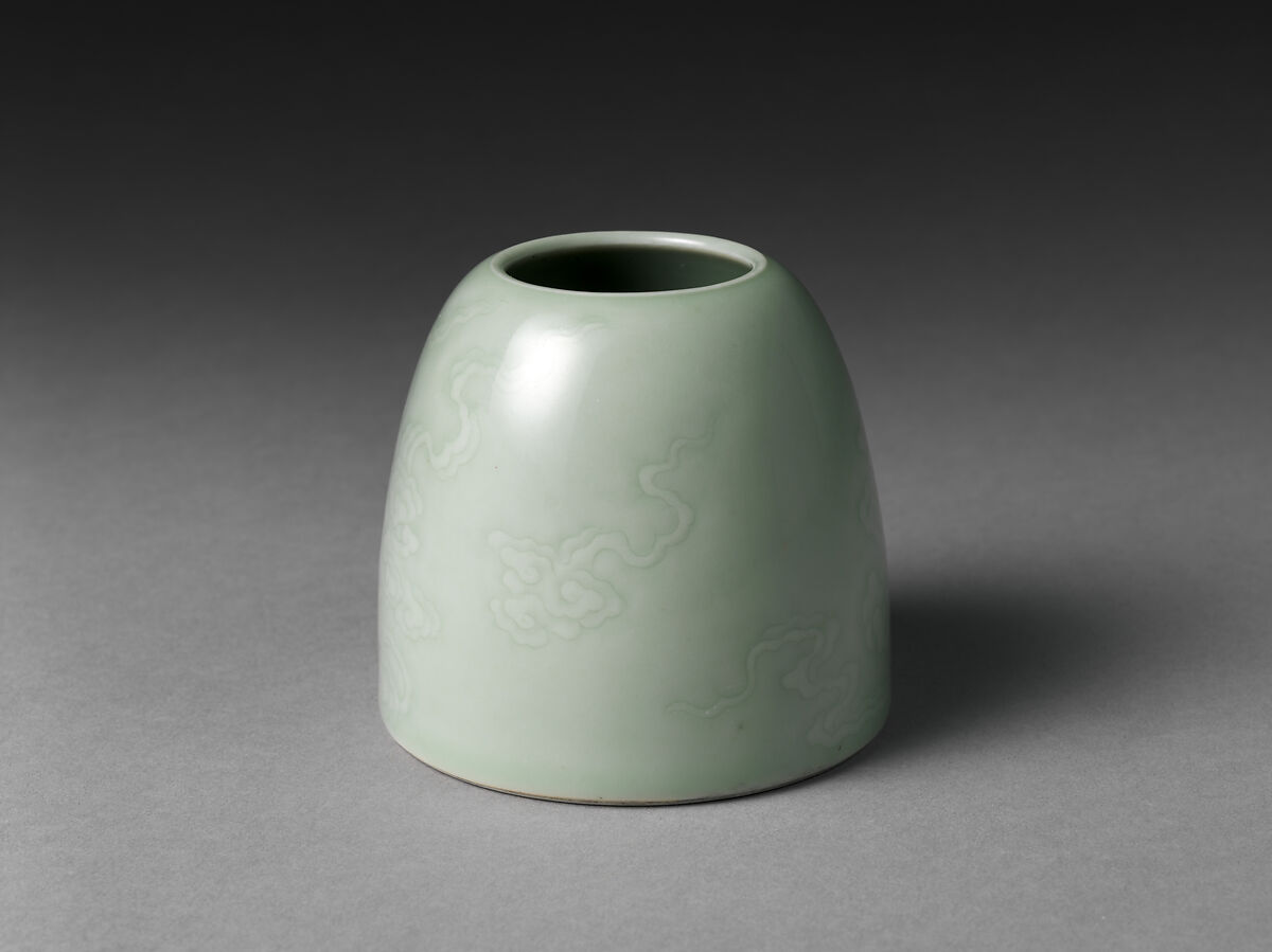 Water Jar with Swirling Clouds, Porcelain with incised decoration under celadon glaze (Jingdezhen ware), China