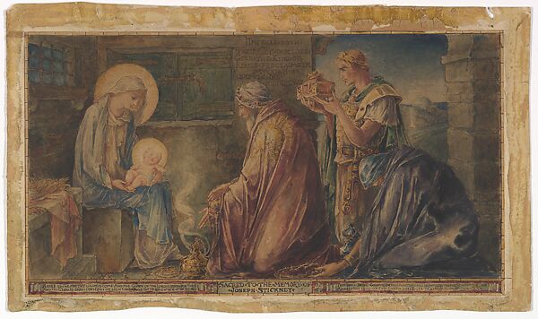 Nativity: Design for the Stickney Memorial Window, Faith Chapel, Jekyll Island, Georgia, Designed and drawn by D. Maitland Armstrong (American, Newburgh, New York 1836–1918 New York), Watercolor and pen and ink 