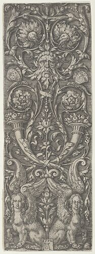 Vertical Panel with Candelabrum Grotesques Containing Cornucopias and Sphinxes
