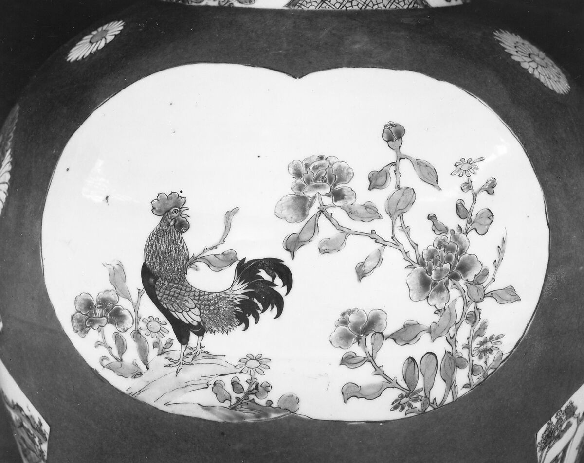 Jar with Rooster and Flowers, Porcelain painted in overglaze polychrome enamels (Jingdezhen ware), China