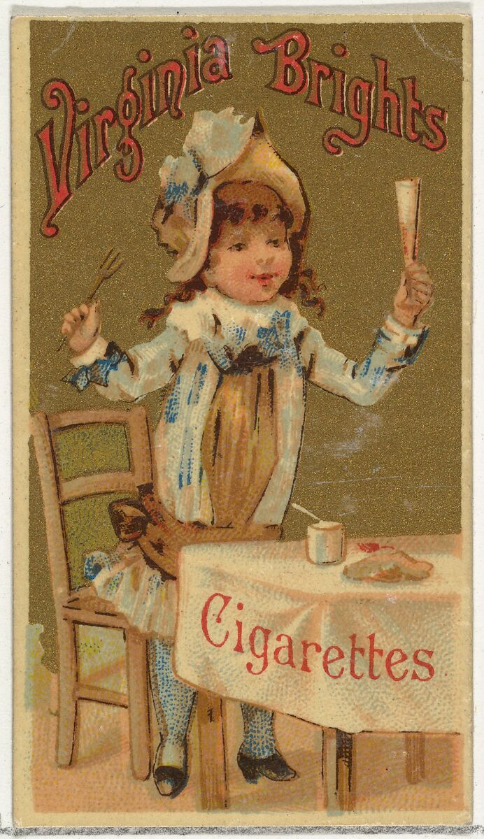 From the Girls and Children series (N64) promoting Virginia Brights Cigarettes for Allen & Ginter brand tobacco products, Issued by Allen &amp; Ginter (American, Richmond, Virginia), Commercial color lithograph 