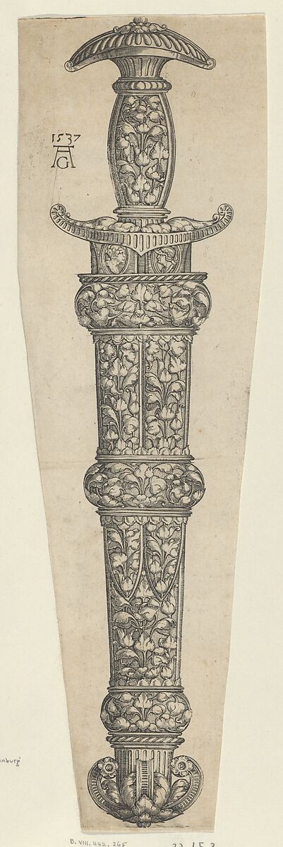 Dagger Sheath Decorated with Tendrils and Two Profiles, Heinrich Aldegrever (German, Paderborn ca. 1502–1555/1561 Soest), Engraving 
