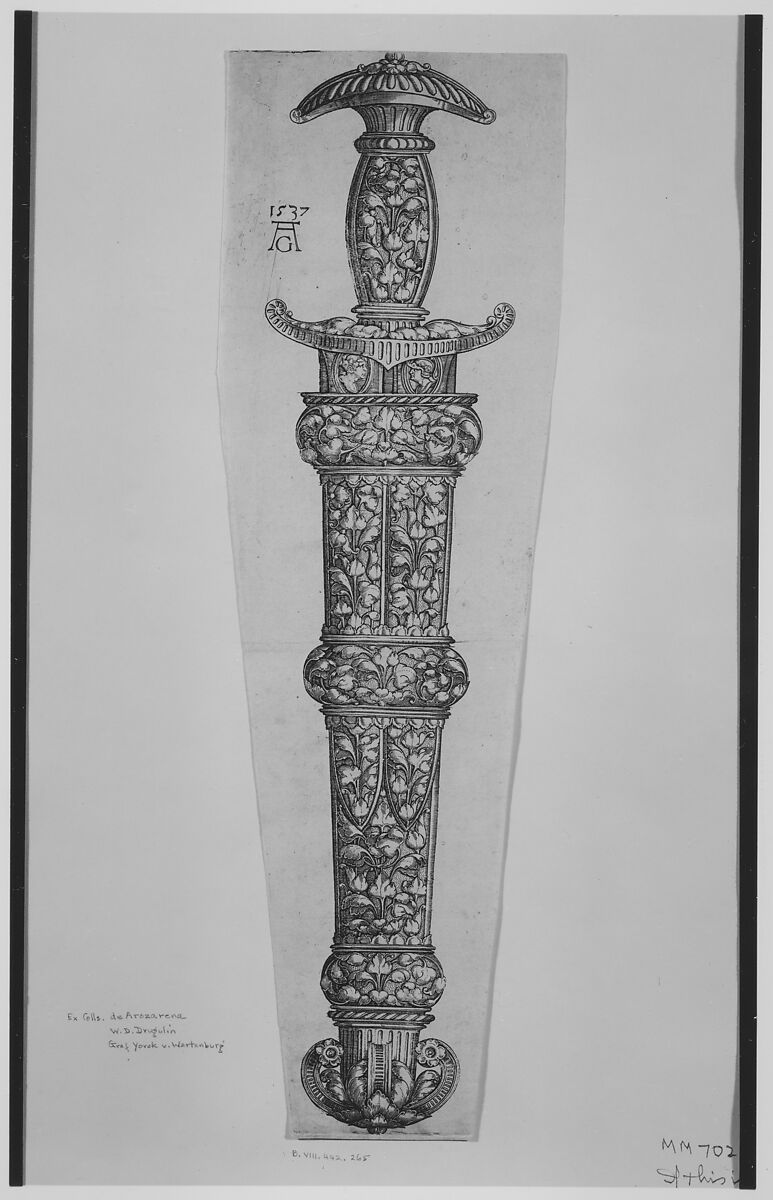 Dagger Sheath Decorated with Tendrils and Two Profiles, Heinrich Aldegrever (German, Paderborn ca. 1502–1555/1561 Soest), Engraving