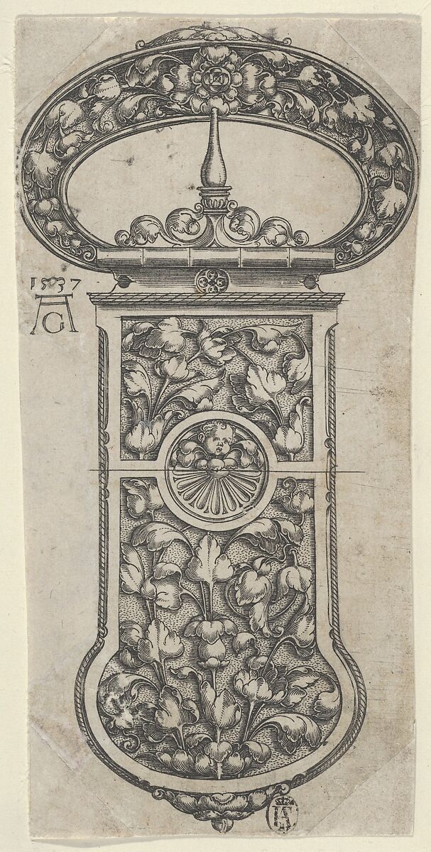Design for a Buckle with Tendrils, Heinrich Aldegrever (German, Paderborn ca. 1502–1555/1561 Soest), Engraving; first state of two (Hollstein) 
