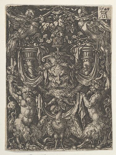 Ornamental Design with a Mask and an Eagle between Two Fauns below