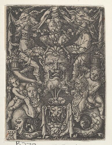 Panel with Grotesque Candelabrum Containing a Mask, a Couple of Tritons and Two Children