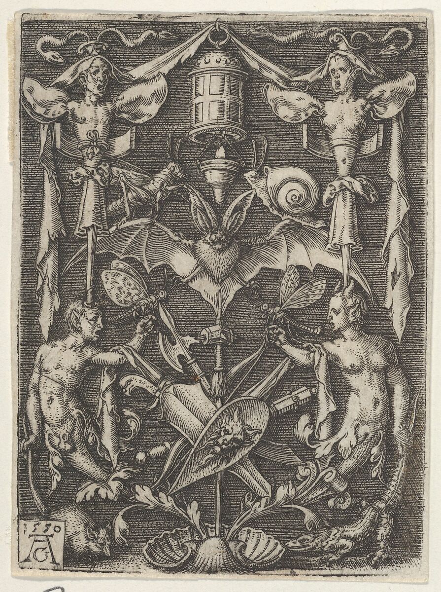 Ornamental Design with a Bat in the Center, Heinrich Aldegrever (German, Paderborn ca. 1502–1555/1561 Soest), Engraving 