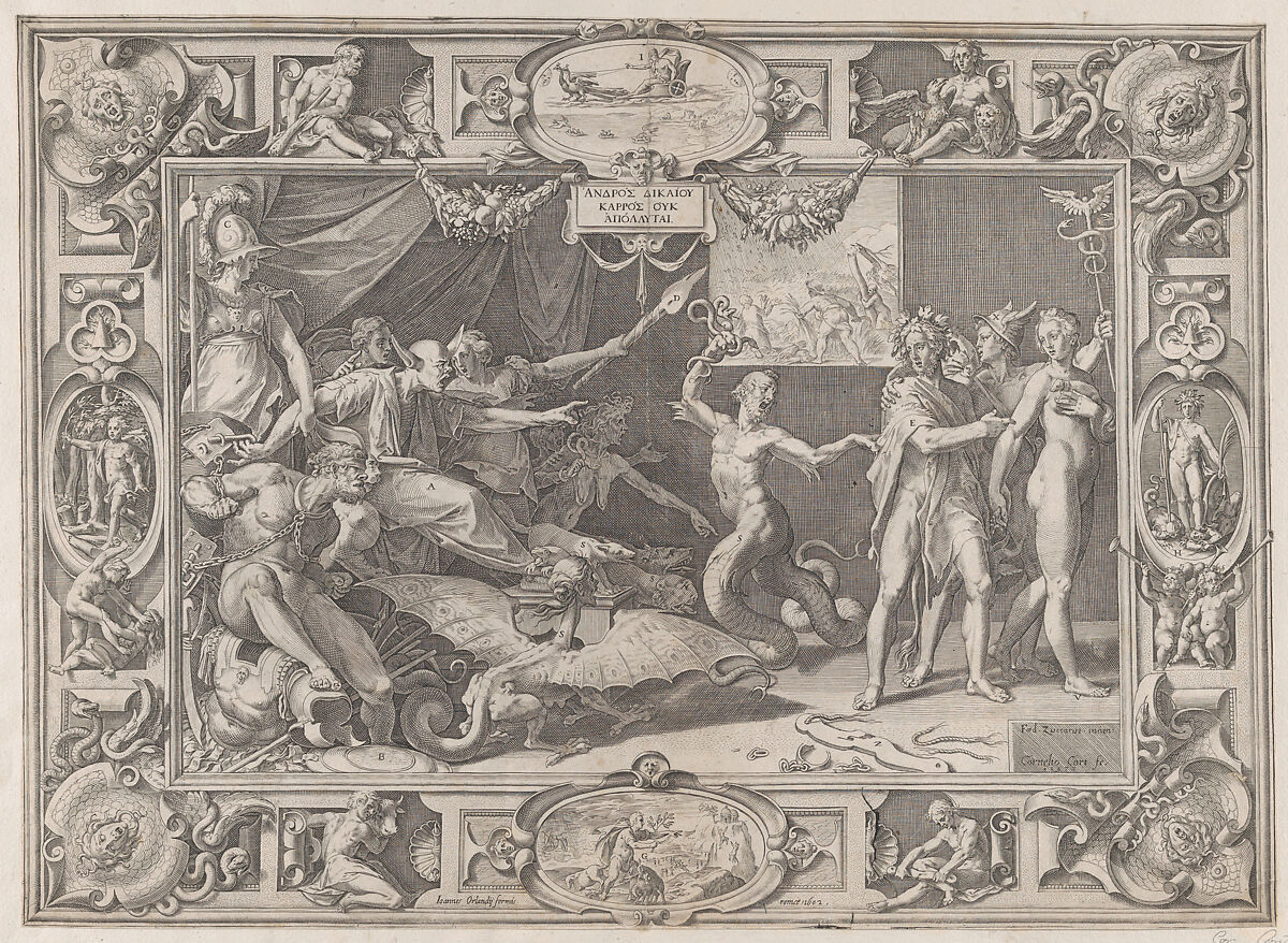 The Calumny of Apelles, Cornelis Cort (Netherlandish, Hoorn ca. 1533–1578 Rome), Engraving 