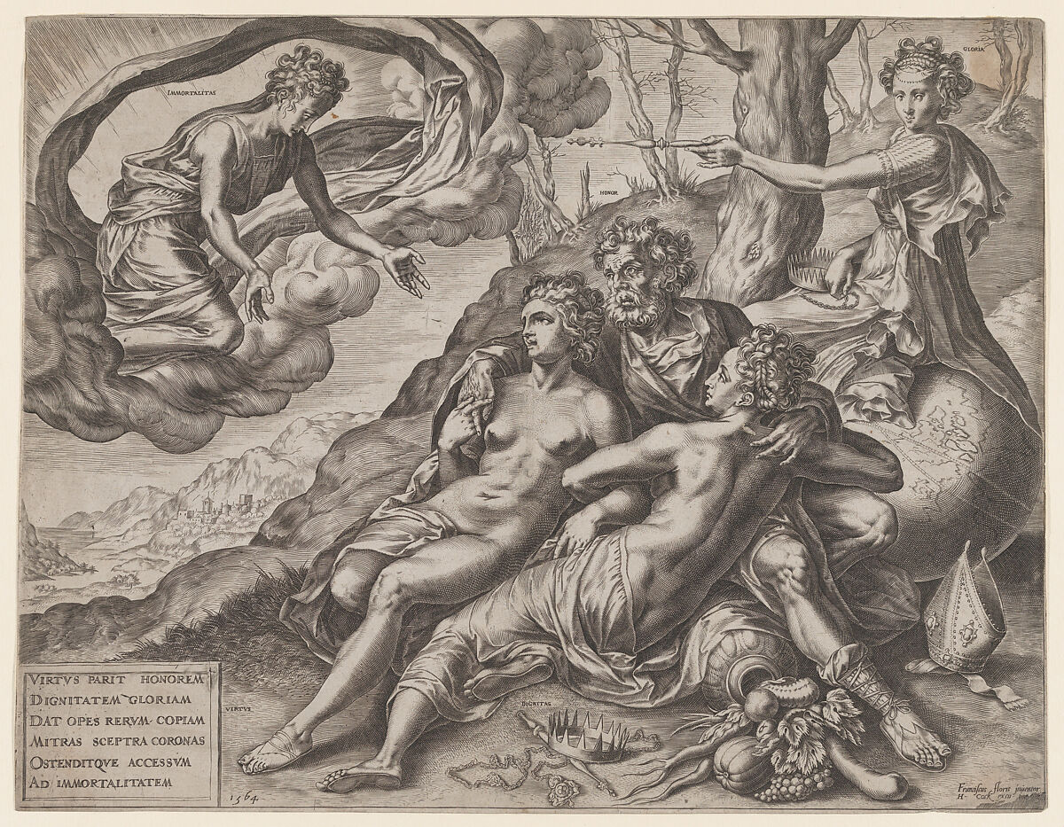 The Immortal Rewards of Virtue, Cornelis Cort (Netherlandish, Hoorn ca. 1533–1578 Rome), Engraving 