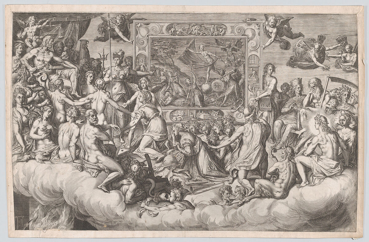 Lament of the Art of Painting (Upper Half), Cornelis Cort (Netherlandish, Hoorn ca. 1533–1578 Rome), Engraving 