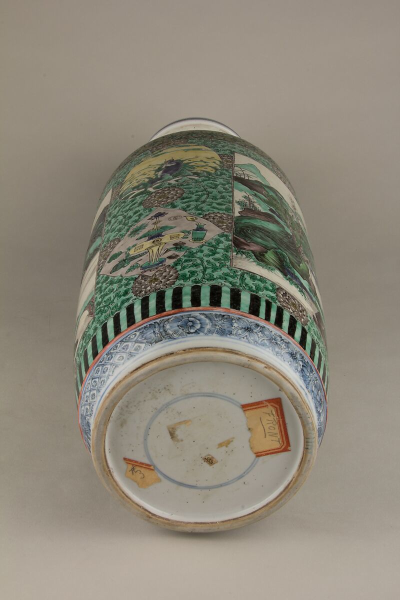 Vase with landscape scenes, Porcelain painted in underglaze cobalt blue and overglaze polychrome enamels (Jingdezhen ware), China