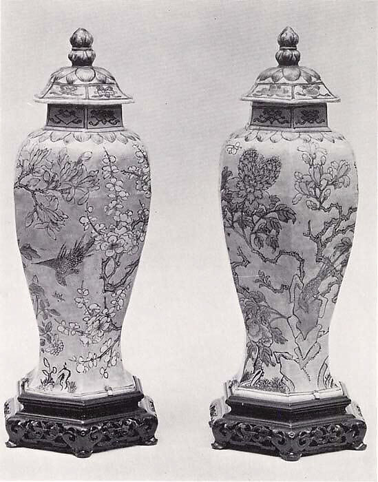 Vase (one of a pair), Porcelain painted in enamels on the biscuit (famille jaune), China 