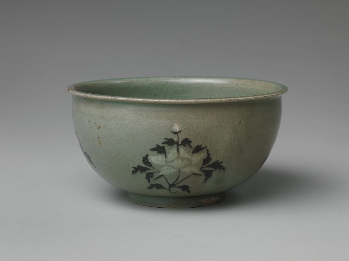 Basin decorated with peonies, Stoneware with inlaid design under celadon glaze, Korea