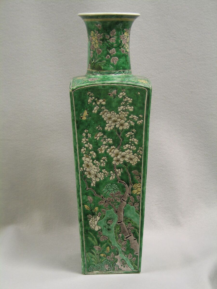 Vase (one of a pair), Porcelain painted in overglaze famille verte enamels, China 