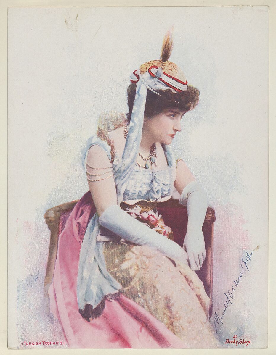 Actress as Becky Sharp, from the Actresses series (T1), distributed by the American Tobacco Co. to promote Turkish Trophies Cigarettes, Reproduction of painting by Frederick Moladore Spiegle (American, Brooklyn, New York 1865–1942 New York), Commercial color lithograph 