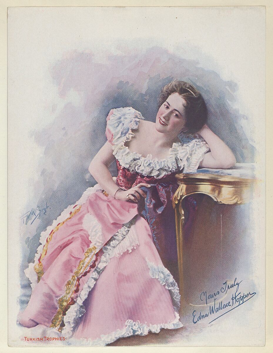 Edna Wallace Hopper, from the Actresses series (T1), distributed by the American Tobacco Co. to promote Turkish Trophies Cigarettes, Reproduction of painting by Frederick Moladore Spiegle (American, Brooklyn, New York 1865–1942 New York), Commercial color lithograph 