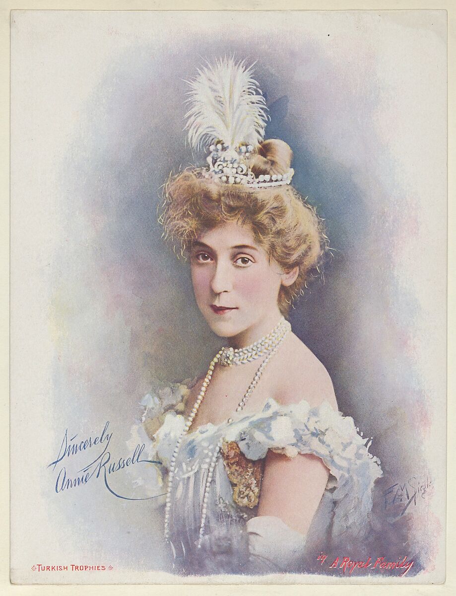 Annie Russell in A Royal Family, from the Actresses series (T1), distributed by the American Tobacco Co. to promote Turkish Trophies Cigarettes, Reproduction of painting by Frederick Moladore Spiegle (American, Brooklyn, New York 1865–1942 New York), Commercial color lithograph 