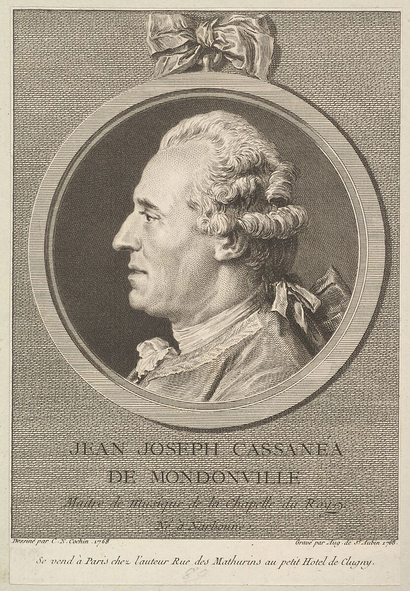 Portrait of Jean-Joseph Cassanea de Mondonville, Augustin de Saint-Aubin (French, Paris 1736–1807 Paris), Engraving; fourth state of four (Bocher) 