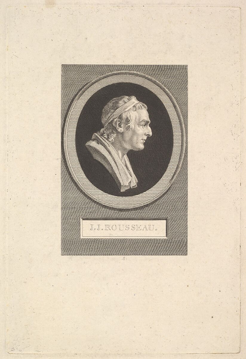 Portrait of Jean-Jacques Rousseau, Augustin de Saint-Aubin (French, Paris 1736–1807 Paris), Etching and engraving; second state of four (Bocher) 