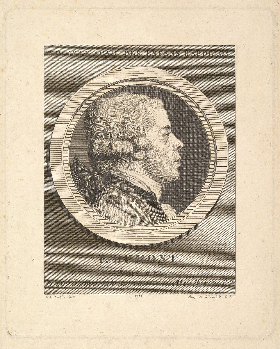 Portrait of François Dumont, Augustin de Saint-Aubin (French, Paris 1736–1807 Paris), Etching and engraving; third state of three (Bocher) 