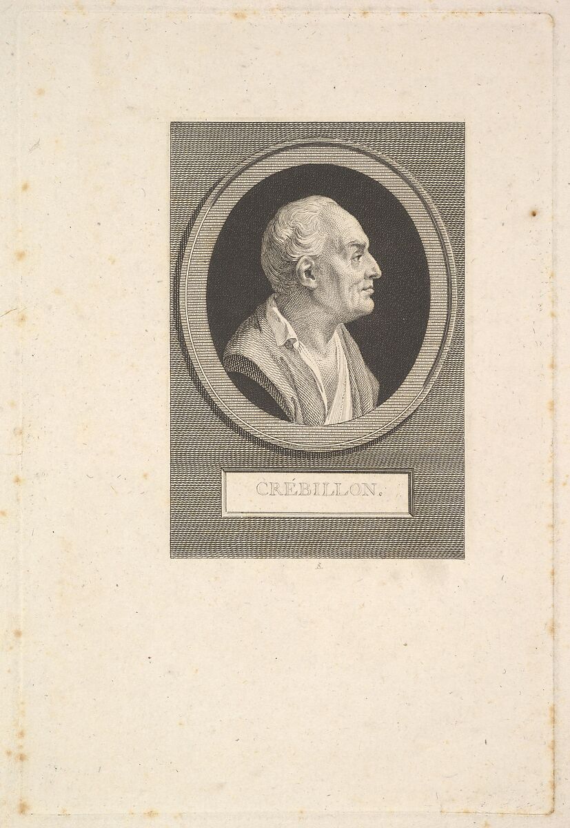 Portrait of Prosper Jolyot de Crébillon, Augustin de Saint-Aubin (French, Paris 1736–1807 Paris), Etching and engraving; third state of four (Bocher) 