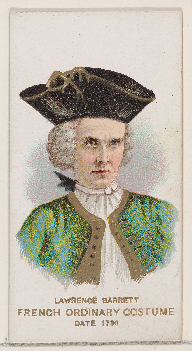 Lawrence Barrett in French Ordinary Costume of 1730, from the set Actors and Actresses, First Series (N70) for Duke brand cigarettes, Issued by W. Duke, Sons &amp; Co. (New York and Durham, N.C.), Commercial color lithograph 