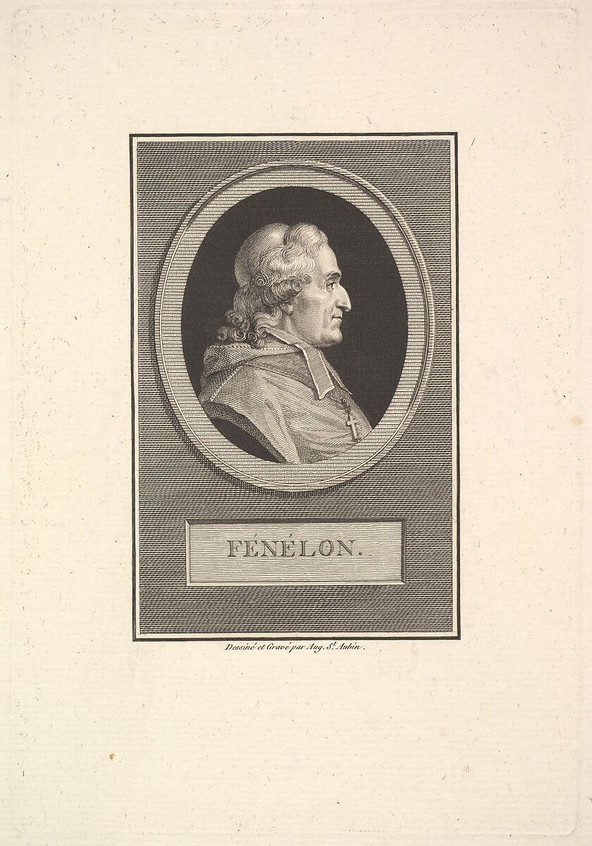 Portrait of Fénélon, Augustin de Saint-Aubin (French, Paris 1736–1807 Paris), Etching and engraving; third state of three (Bocher) 