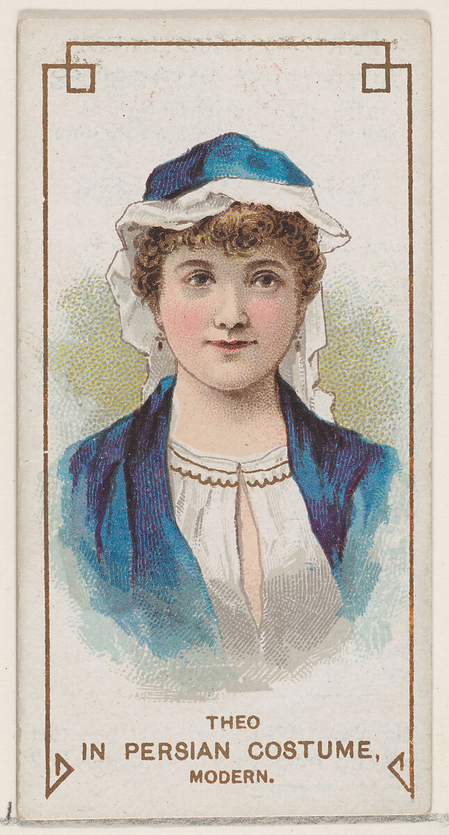 Theo in Modern Persian Costume, from the set Actors and Actresses, First Series (N70) for Duke brand cigarettes, Issued by W. Duke, Sons &amp; Co. (New York and Durham, N.C.), Commercial color lithograph