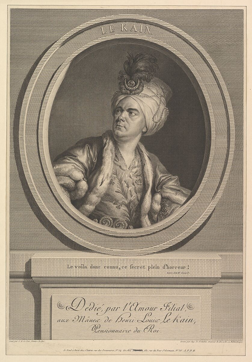 Portrait of Henri-Louis Le Kain, Augustin de Saint-Aubin (French, Paris 1736–1807 Paris), Engraving; third state of three (Bocher) 