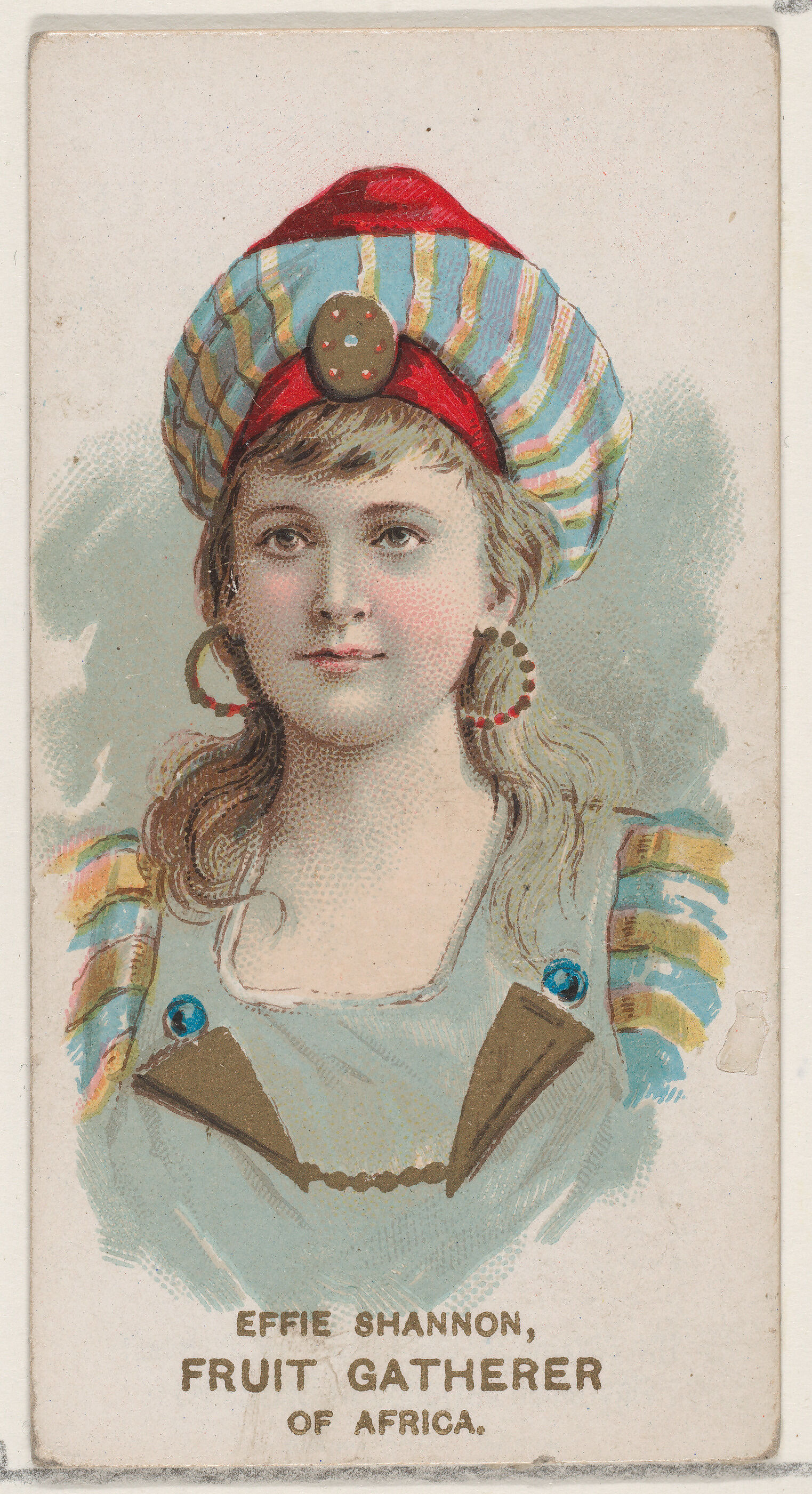 Effie Shannon Dressed as Fruit Gatherer of Africa, from the set Actors and Actresses, Second Series (N71) for Duke brand cigarettes, Issued by W. Duke, Sons &amp; Co. (New York and Durham, N.C.), Commercial color lithograph 