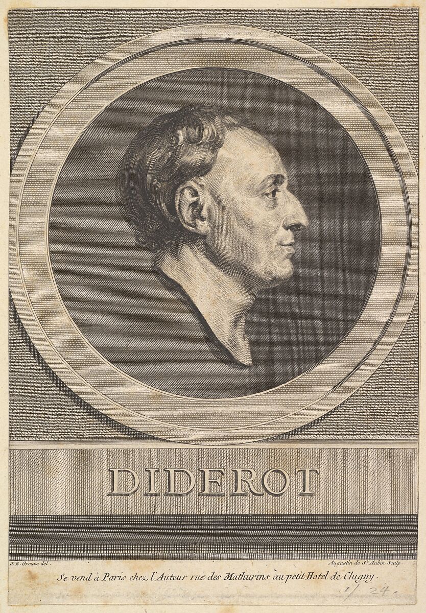 Portrait of Denis Diderot, Augustin de Saint-Aubin (French, Paris 1736–1807 Paris), Engraving; third state of three (Bocher) 