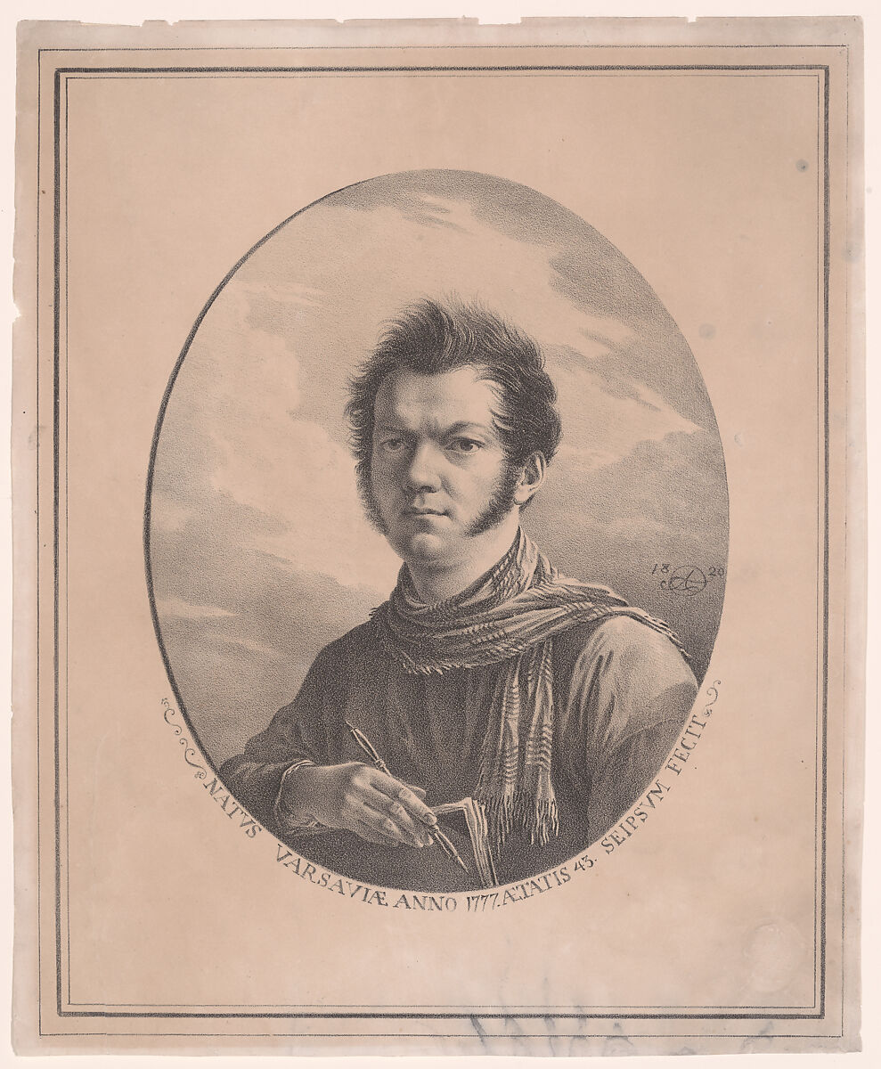 Self-portrait with an album and pen, Aleksandr Orlovsky (Russian, Warsaw 1777–1832 St. Petersburg), Lithograph 