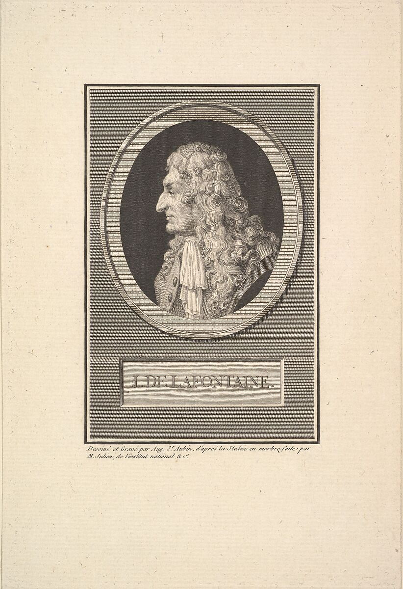 Portrait of Jean de la Fontaine, Augustin de Saint-Aubin (French, Paris 1736–1807 Paris), Etching and engraving; third state of three (Bocher) 