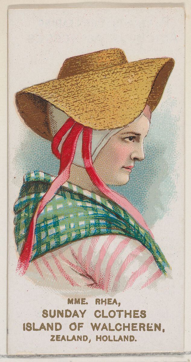 Mme. Rhea Dressed in Sunday Clothes from the Island of Walgheren, Zealand, Holland, from the set Actors and Actresses, Second Series (N71) for Duke brand cigarettes, Issued by W. Duke, Sons &amp; Co. (New York and Durham, N.C.), Commercial color lithograph 