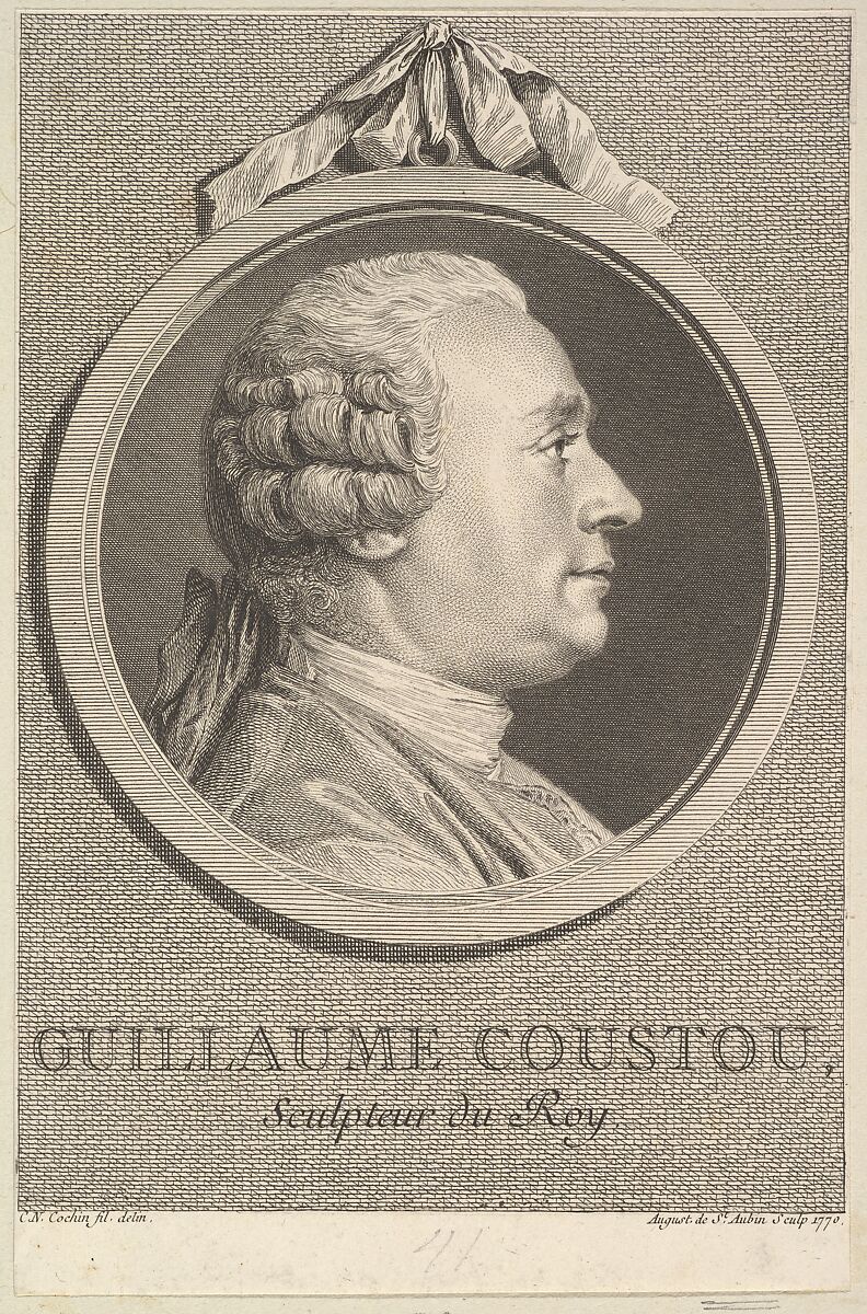 Portrait of Guillaume Coustou, Augustin de Saint-Aubin (French, Paris 1736–1807 Paris), Etching and engraving; third state of five (Bocher) 